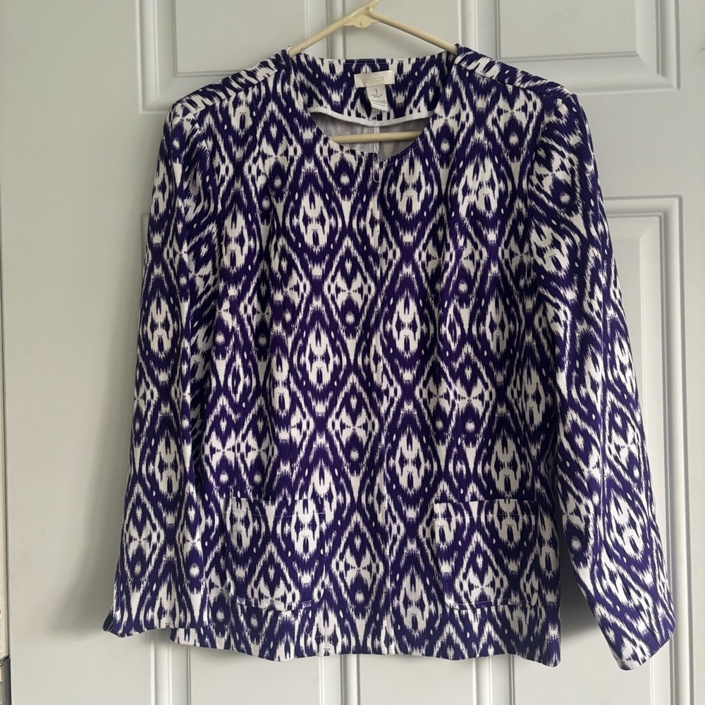 ❤️2/$15or3/$21❤️Chico Stylish Purple/White Patterned Open Jacket, Size Small 4